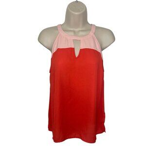 Skies Are Blue Red and Light Pink Colorblock Keyhole Tank Top